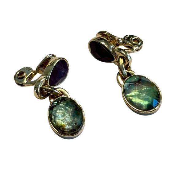 The Jewelry Group TJG clip on earrings goldtone drop dangle opalescent beads - Picture 2 of 6